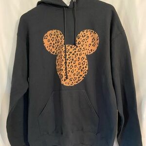 Black Hoodie Cheetah Print Mickey Mouse Silhouette Disney Size Women's Large